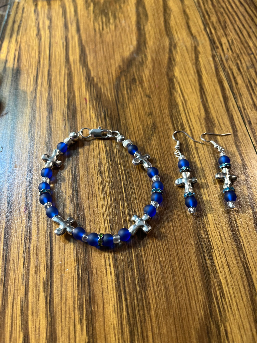 Cobalt Crosses bracelet and earrings set raw photo