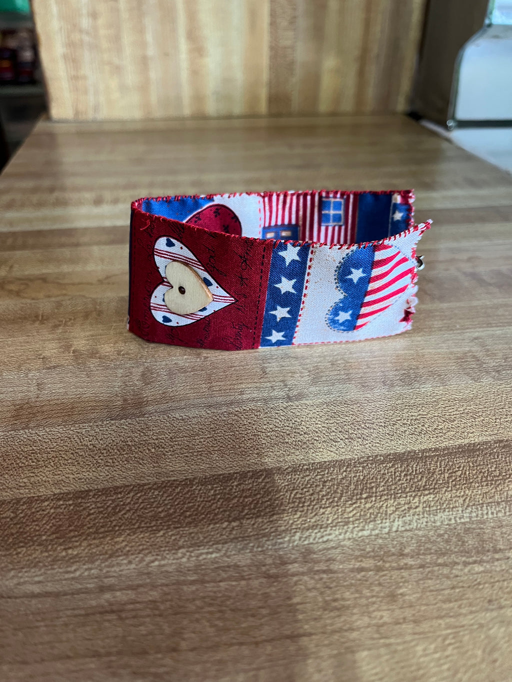 Hearts Around America fabric wrist cuff worn view