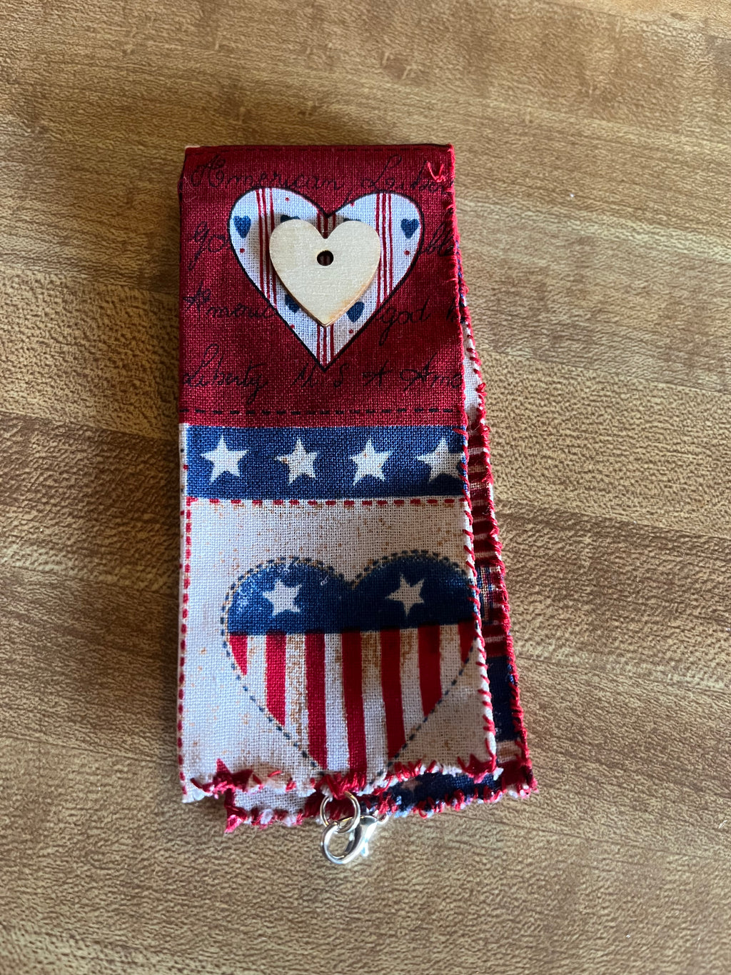 Hearts Around America fabric wrist cuff flat view