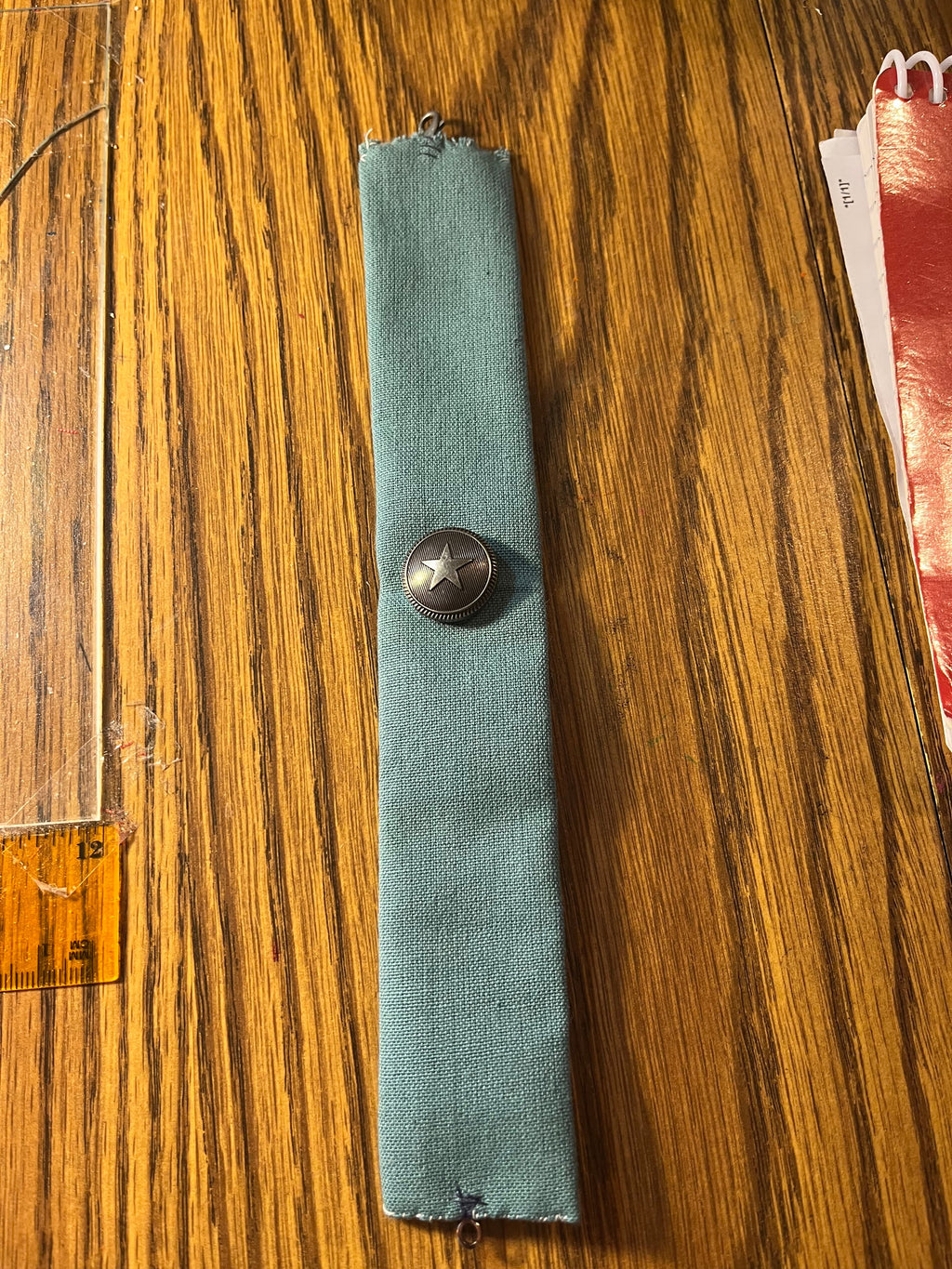 Nautical teal wrist wrap full length showing silver lobster clasp