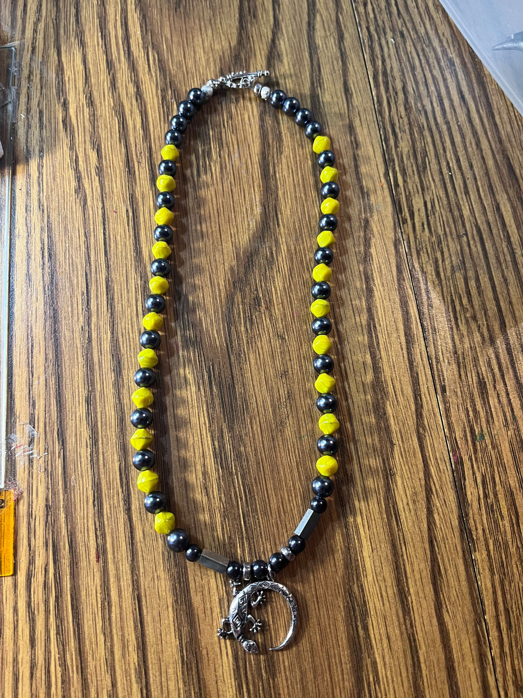 South Carolina Sallie full length black pearl and yellow turquoise beaded necklace