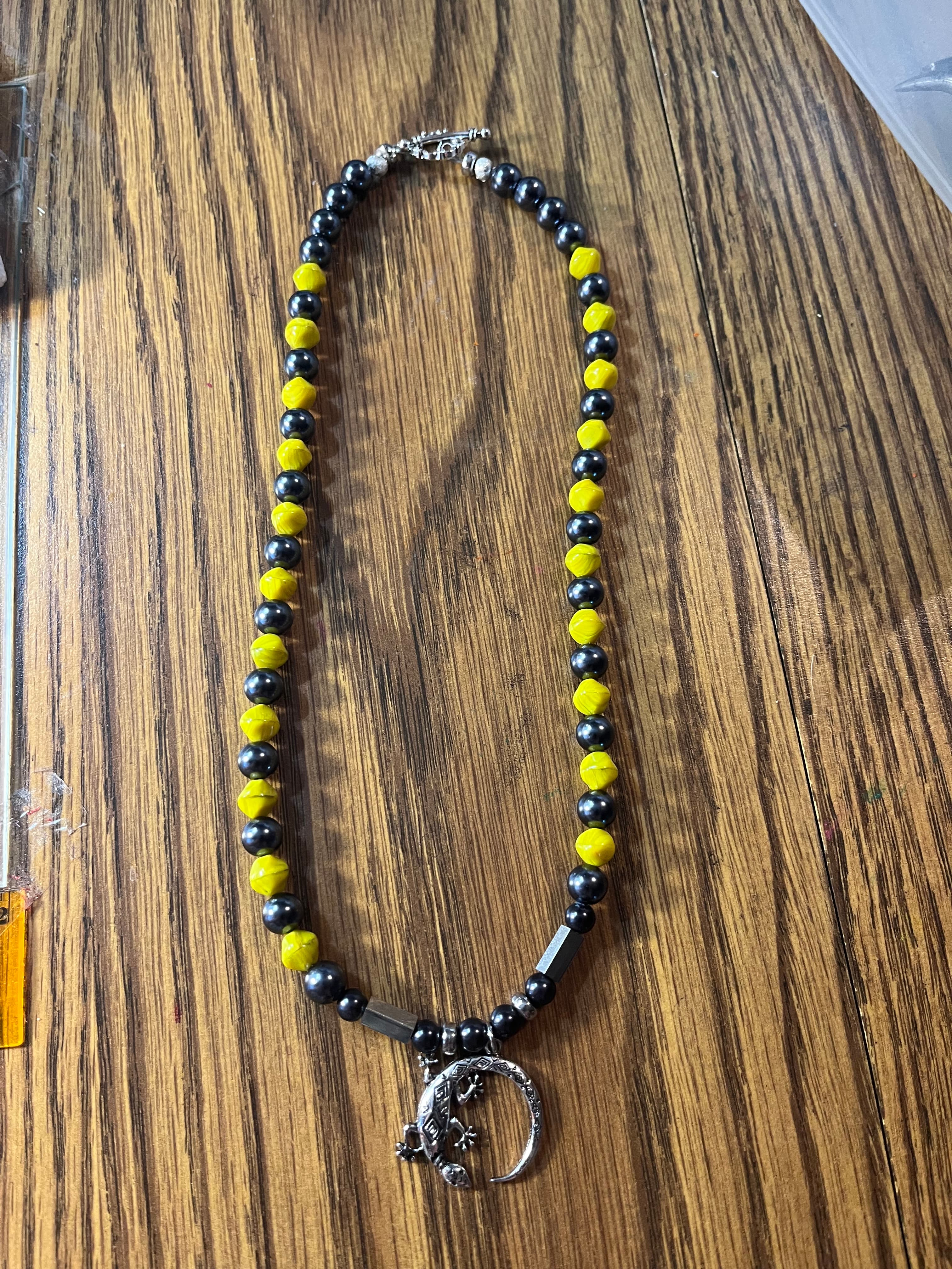 South Carolina Sallie full length black pearl and yellow turquoise beaded necklace