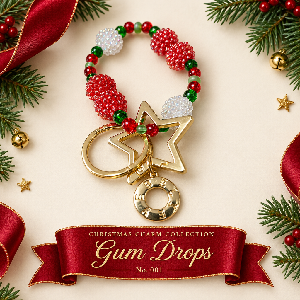 Gum Drops Christmas hero with cranberry-red ribbon banner