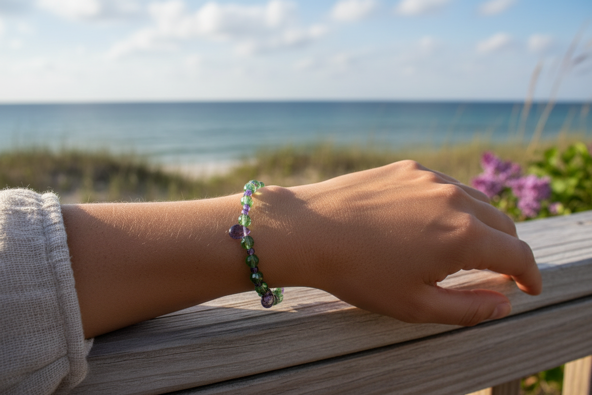 Emeralds & Lilacs bracelet model shot