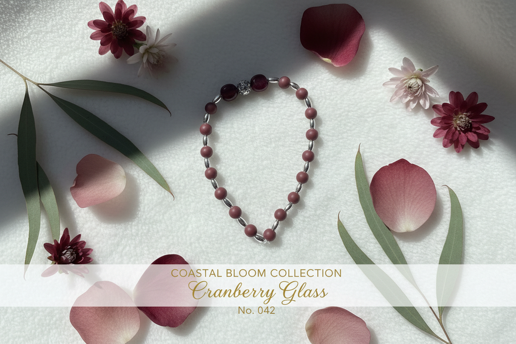 Cranberry Glass beaded stretch bracelet — Coastal Bloom Collection No. 042