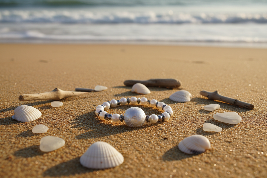 Elegant Lady of Pearl bracelet beach lifestyle