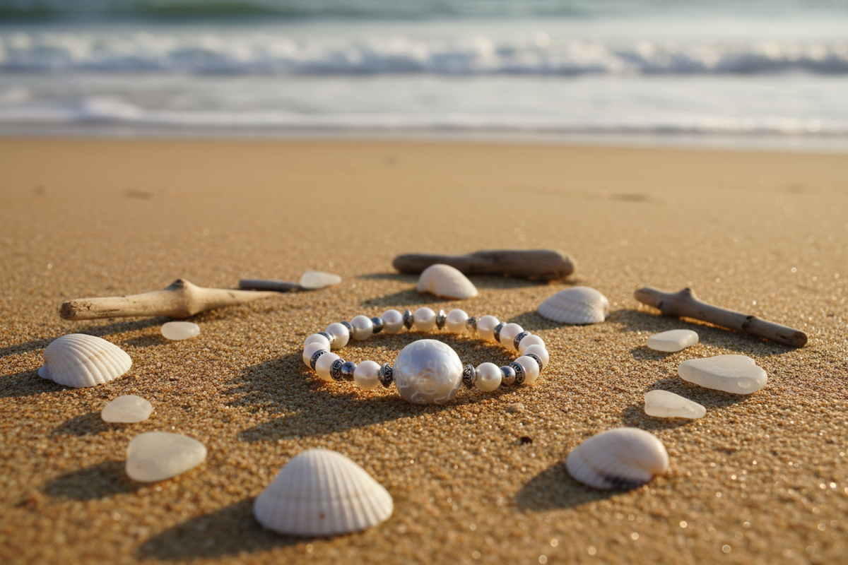 Elegant Lady of Pearl bracelet beach lifestyle