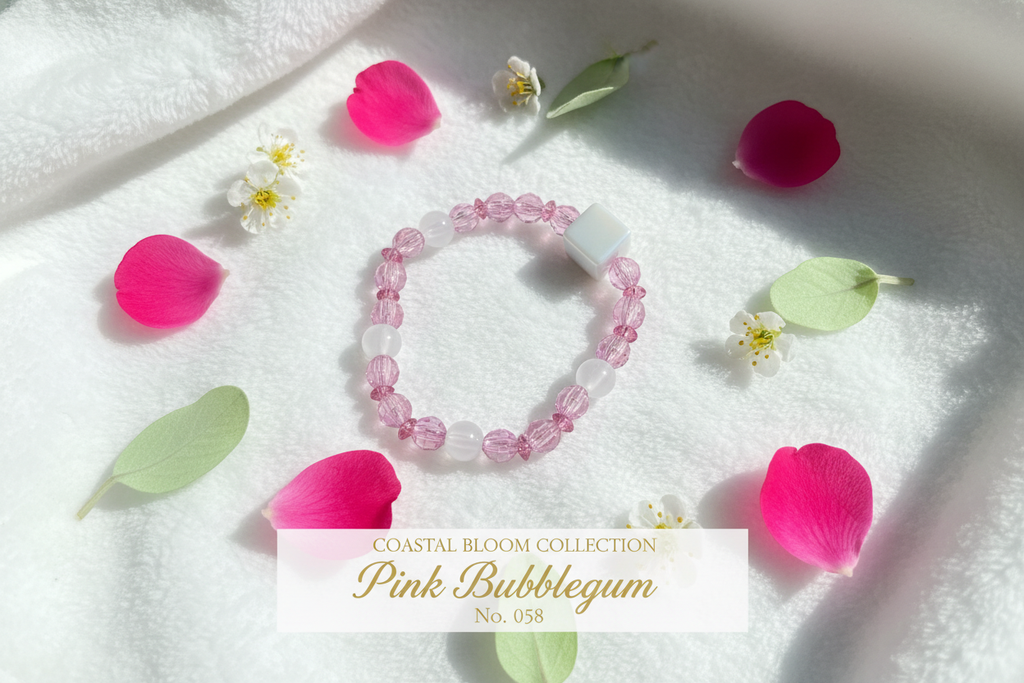 Pink Bubblegum beaded stretch bracelet — Coastal Bloom Collection No. 058