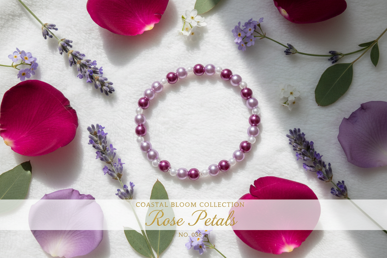 Rose Petals beaded stretch bracelet — Coastal Bloom Collection No. 036