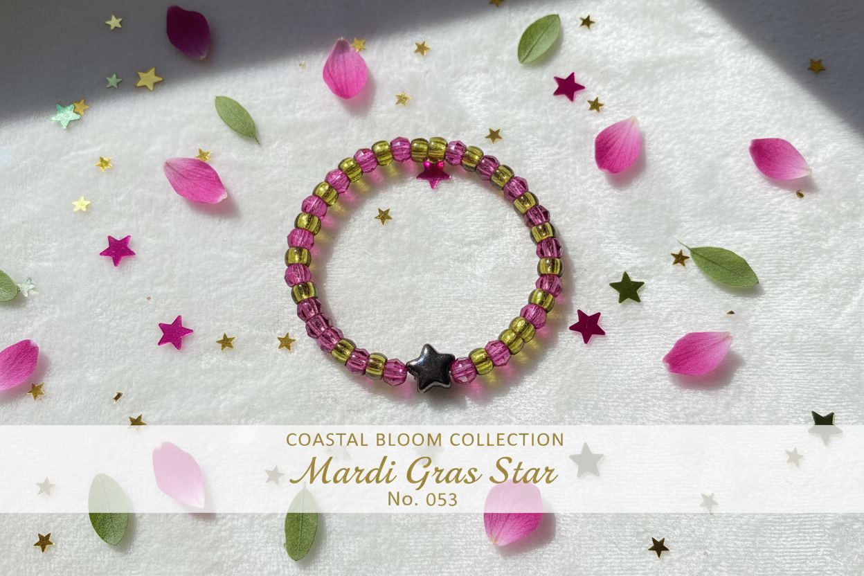Mardi Gras Star beaded stretch bracelet — Coastal Bloom Collection No. 053