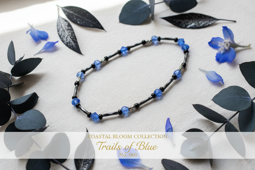 Trails of Blue beaded stretch bracelet — Coastal Bloom Collection No. 060