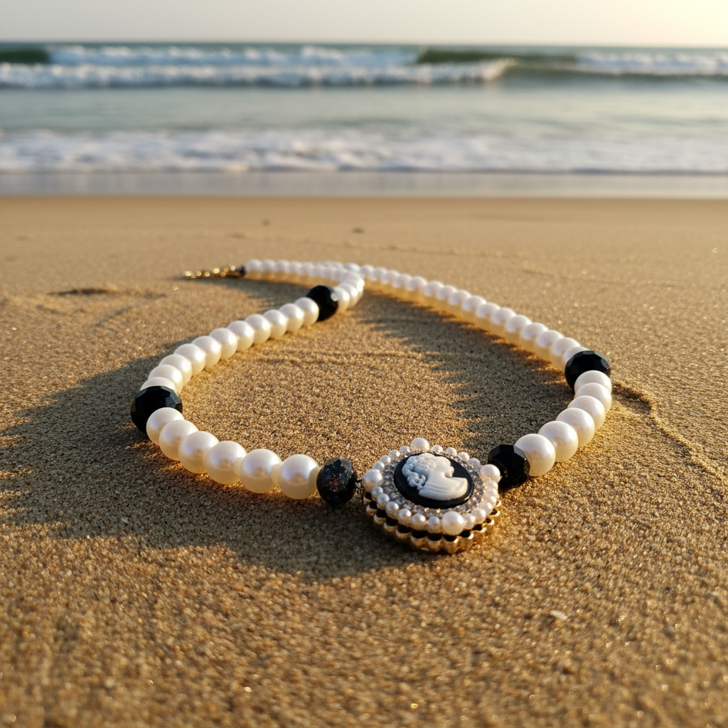 Debutante necklace beach lifestyle shot