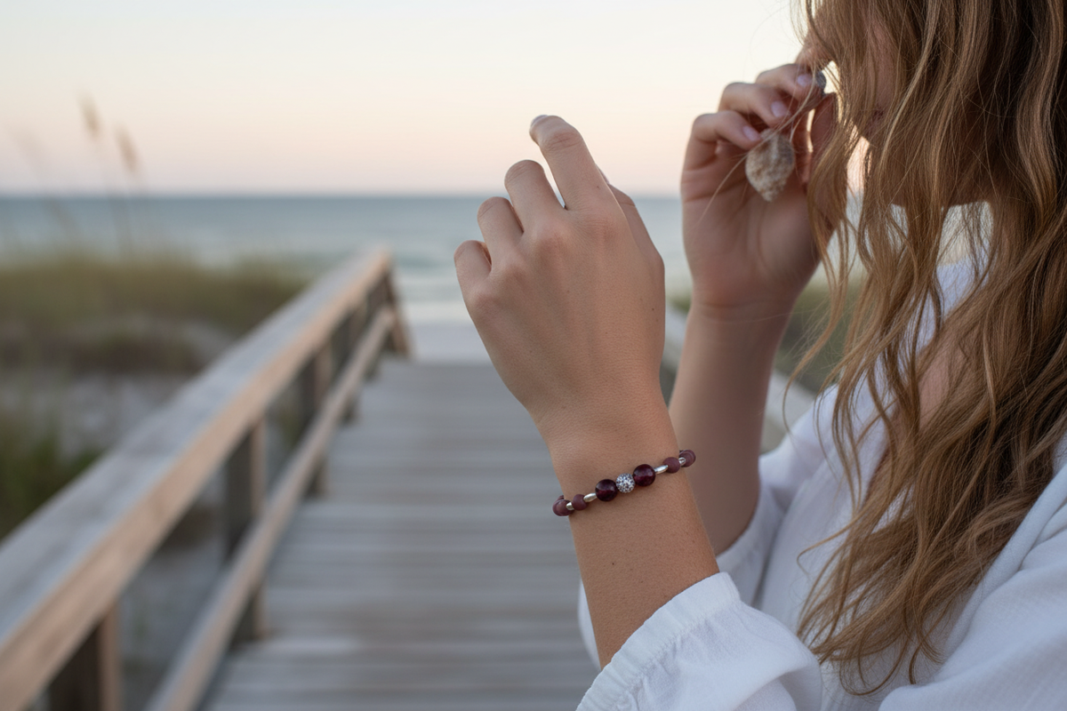 Cranberry Glass bracelet model shot