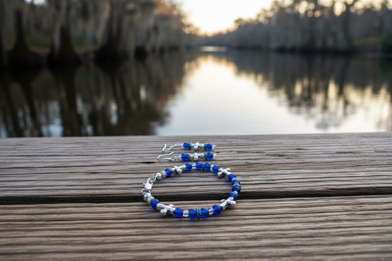 Cobalt Crosses set on a Lowcountry river dock