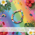 Colorful polymer clay disc bead stretch bracelet with fruit and fun charm designs