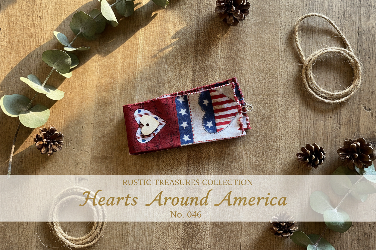 Hearts Around America fabric wrist cuff - Rustic Treasures Collection No. 046