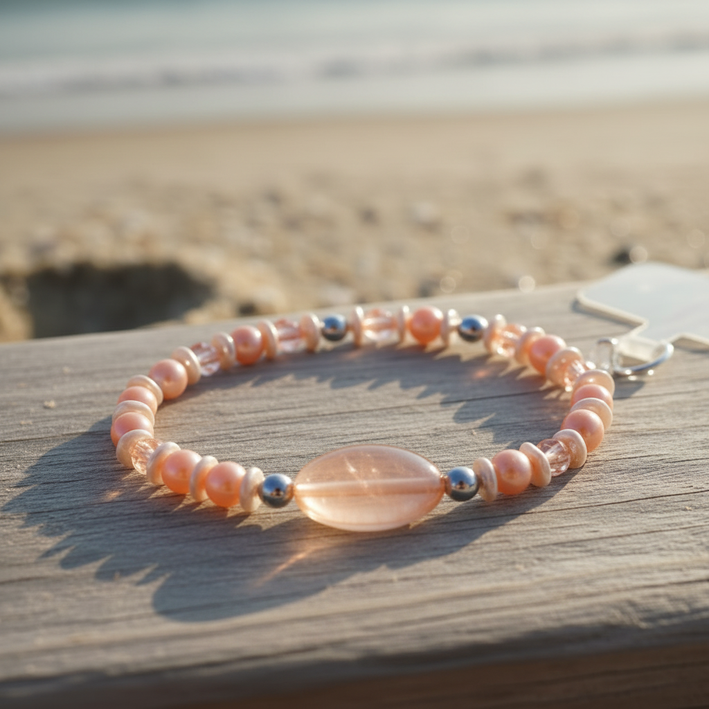 Pearly Peach driftwood flat lay