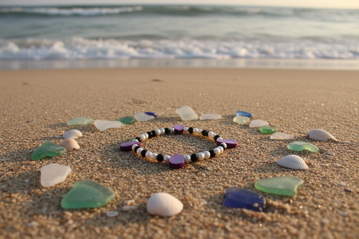Lilac Tears bracelet beach lifestyle