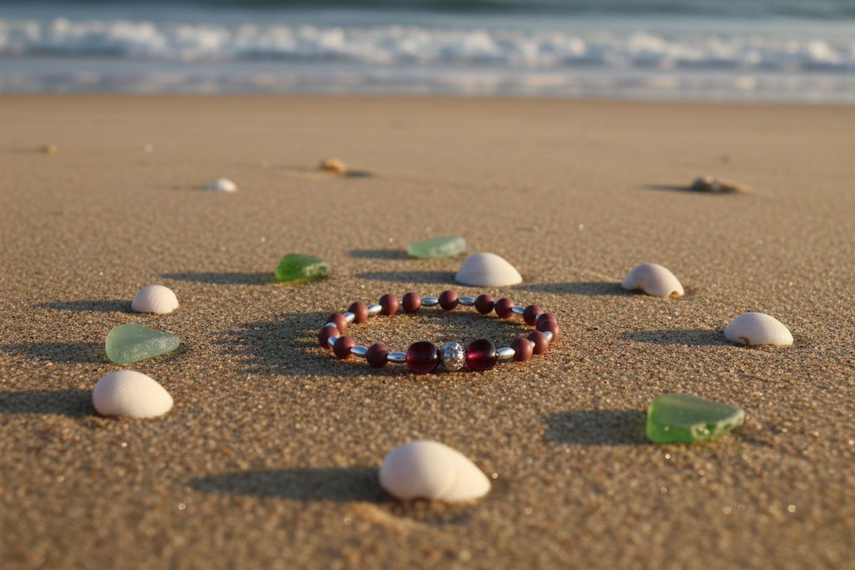 Cranberry Glass bracelet beach lifestyle