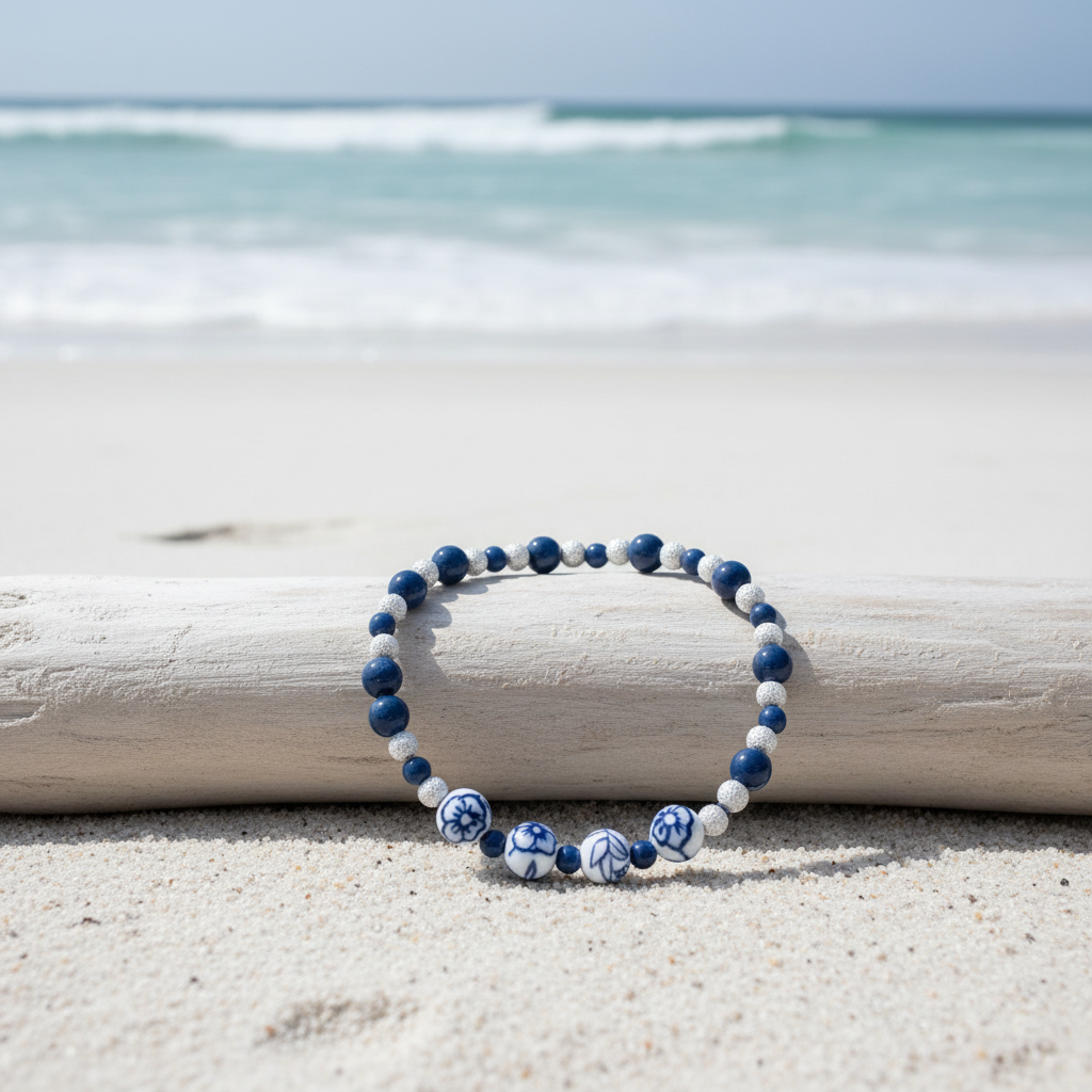 Porcelain Blue beach lifestyle — Coastal Bloom Collection No. 059