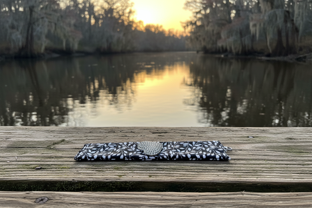 Faint of Heart fabric wrist cuff on a Lowcountry river dock