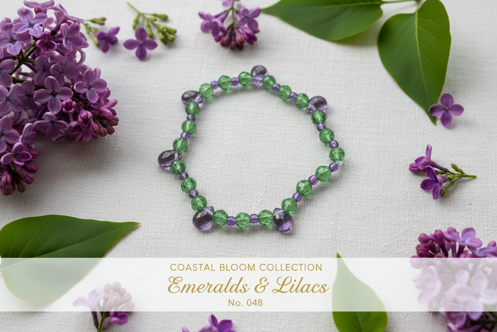 Emeralds & Lilacs beaded stretch bracelet — Coastal Bloom Collection No. 048