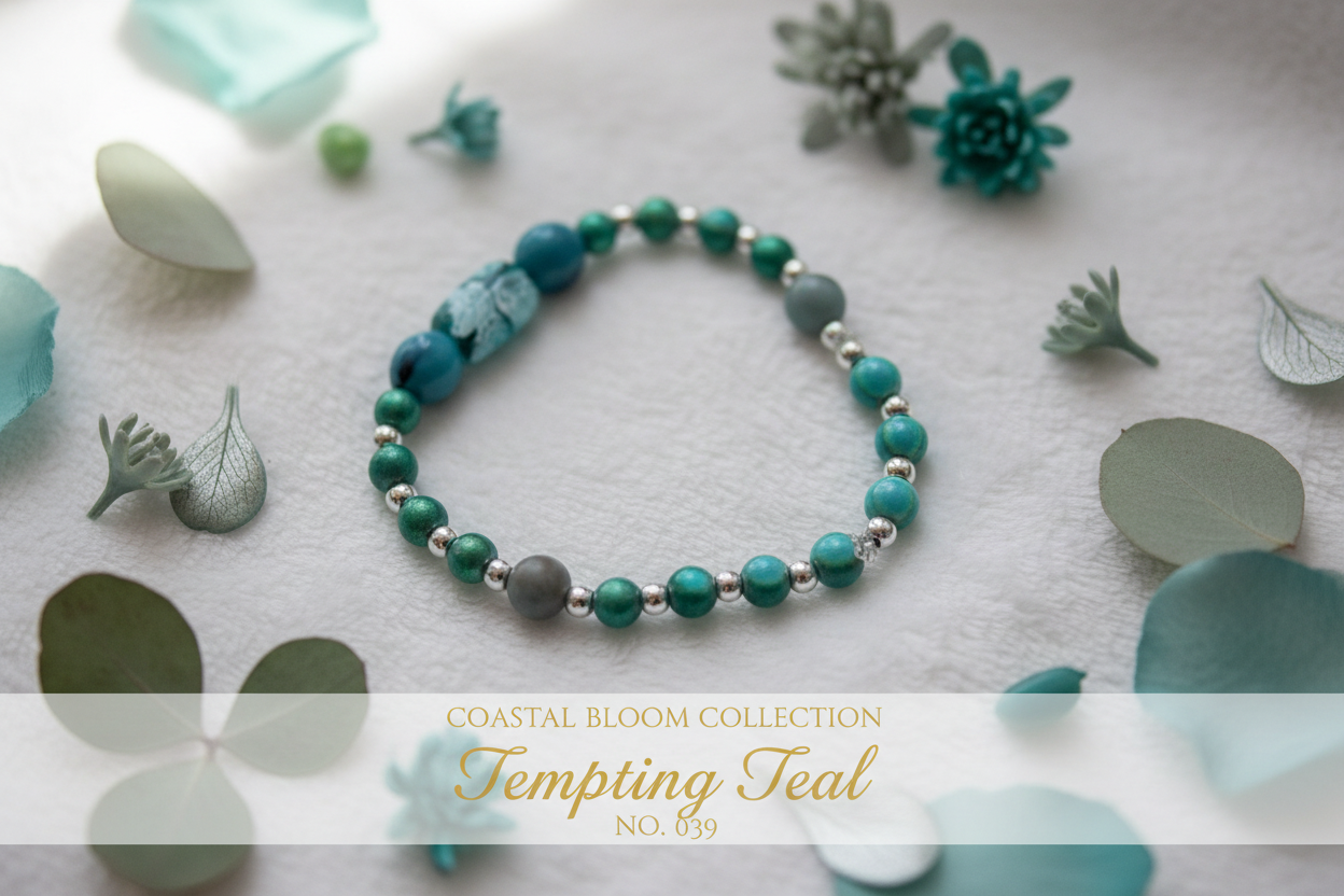 Tempting Teal beaded stretch bracelet — Coastal Bloom Collection No. 039