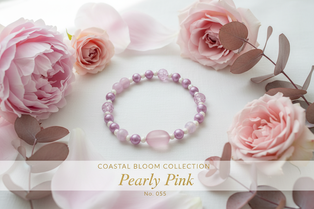 Pearly Pink beaded stretch bracelet — Coastal Bloom Collection No. 055