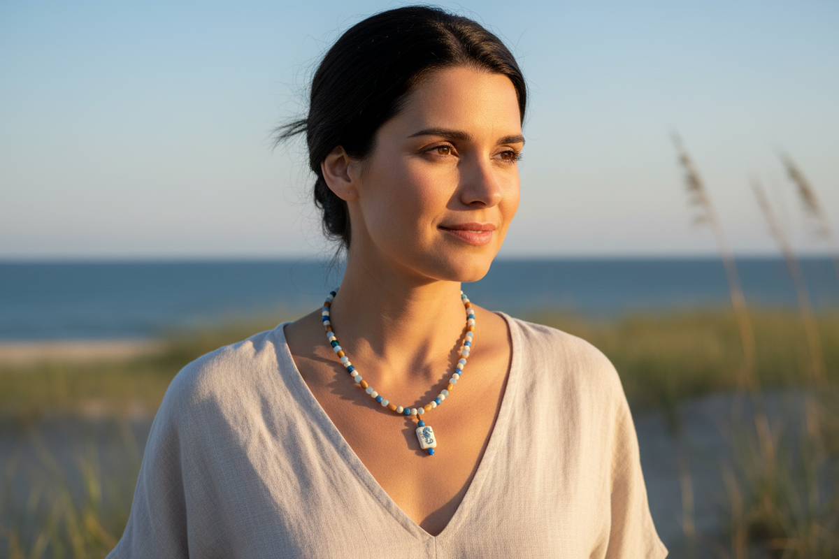Driftwood & Seahorses Necklace model shot