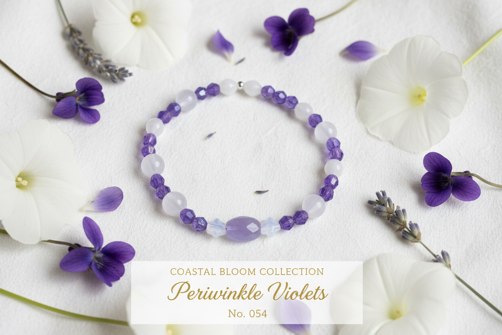 Periwinkle Violets beaded stretch bracelet — Coastal Bloom Collection No. 054