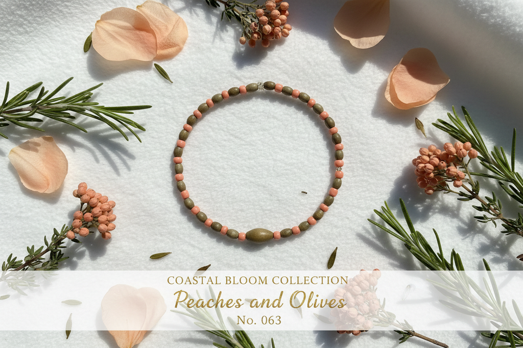 Peaches and Olives beaded stretch bracelet — Coastal Bloom Collection No. 063