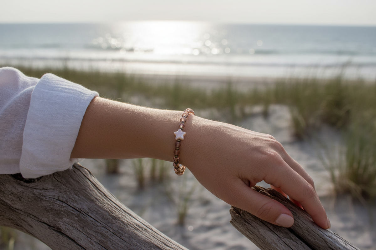 Peach Pits bracelet model shot