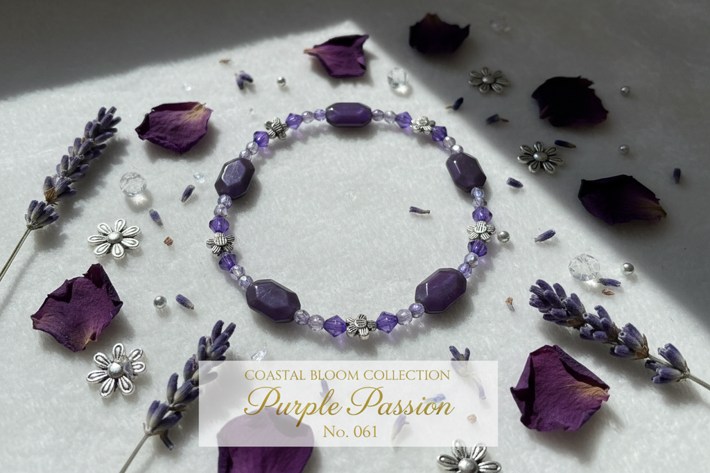 Purple Passion beaded stretch bracelet — Coastal Bloom Collection No. 061