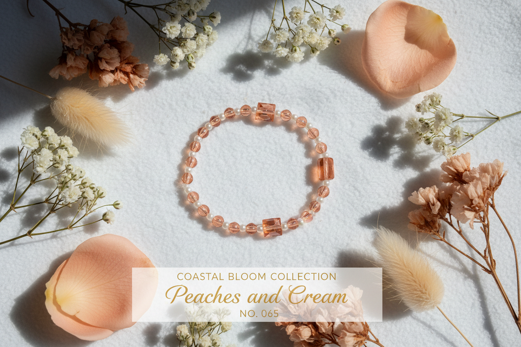 Peaches and Cream beaded stretch bracelet — Coastal Bloom Collection No. 065