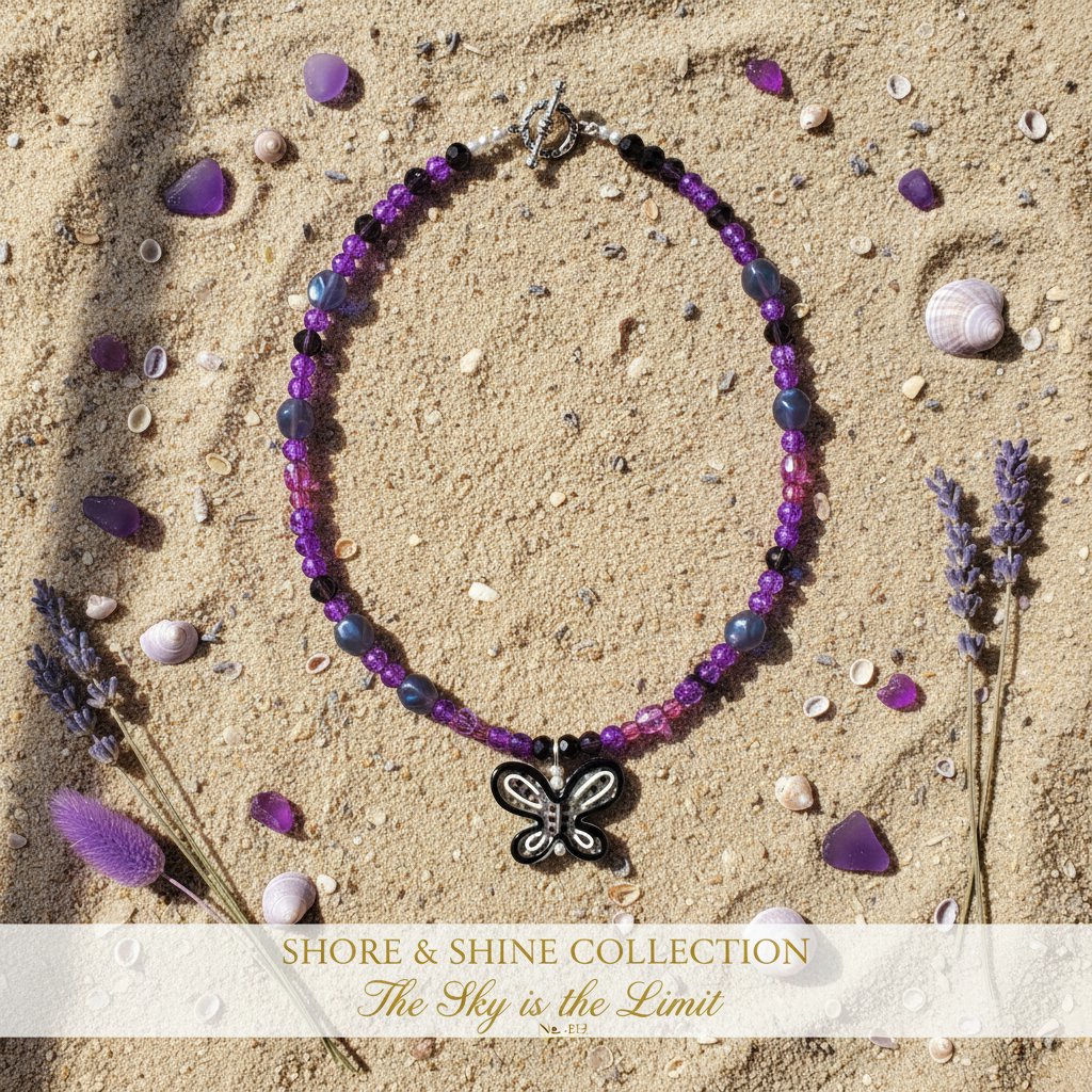 The Sky is the Limit beaded butterfly necklace hero shot - Shore & Shine Collection No. 032