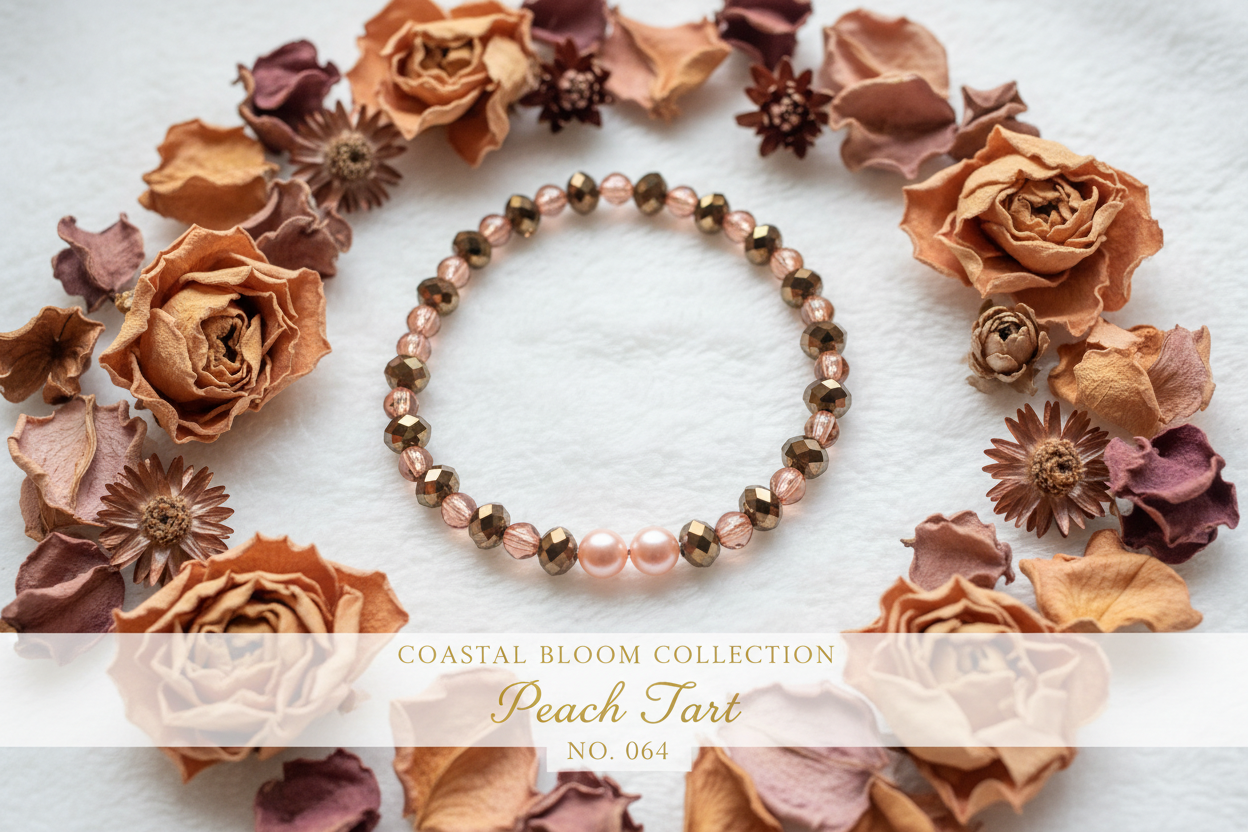 Peach Tart beaded stretch bracelet — Coastal Bloom Collection No. 064