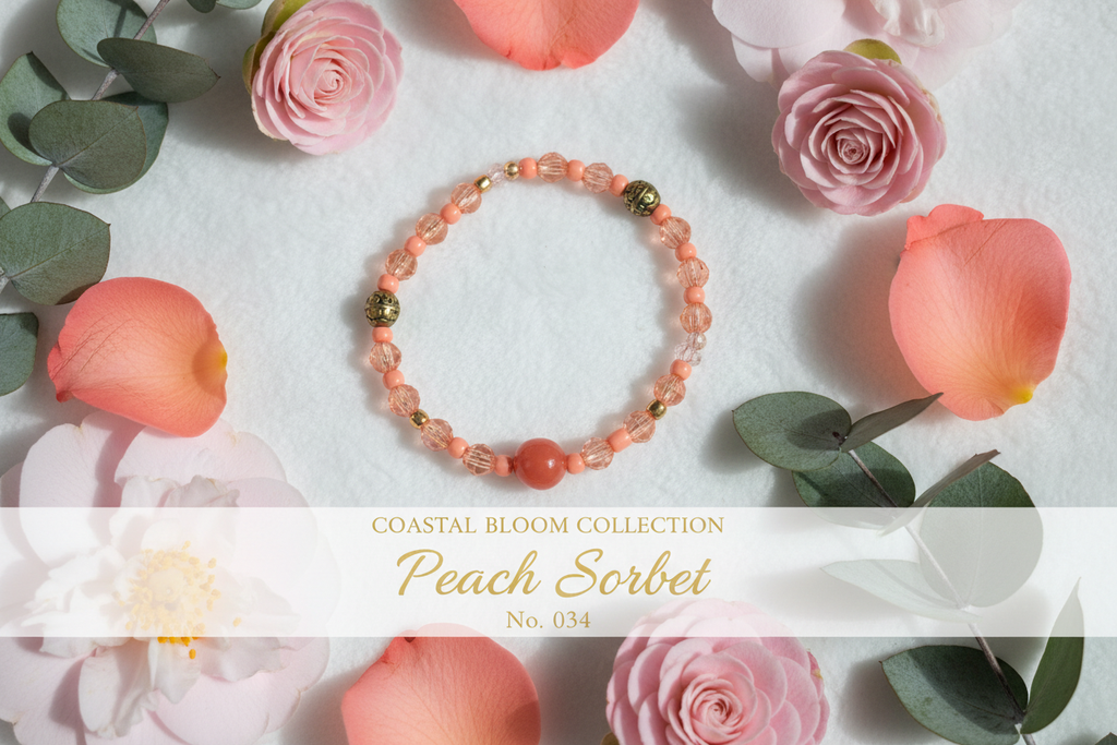 Peach Sorbet beaded stretch bracelet — Coastal Bloom Collection No. 034