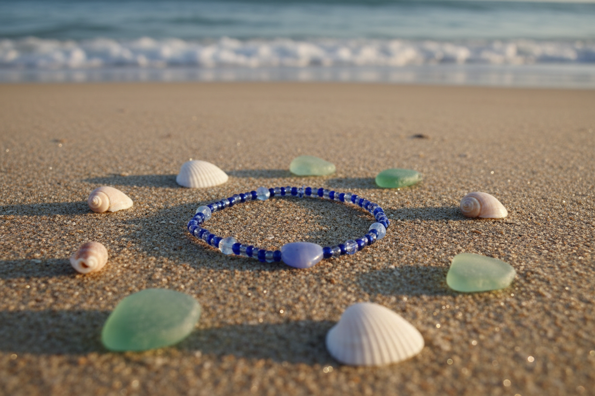 Steel Blue Hearts bracelet beach lifestyle