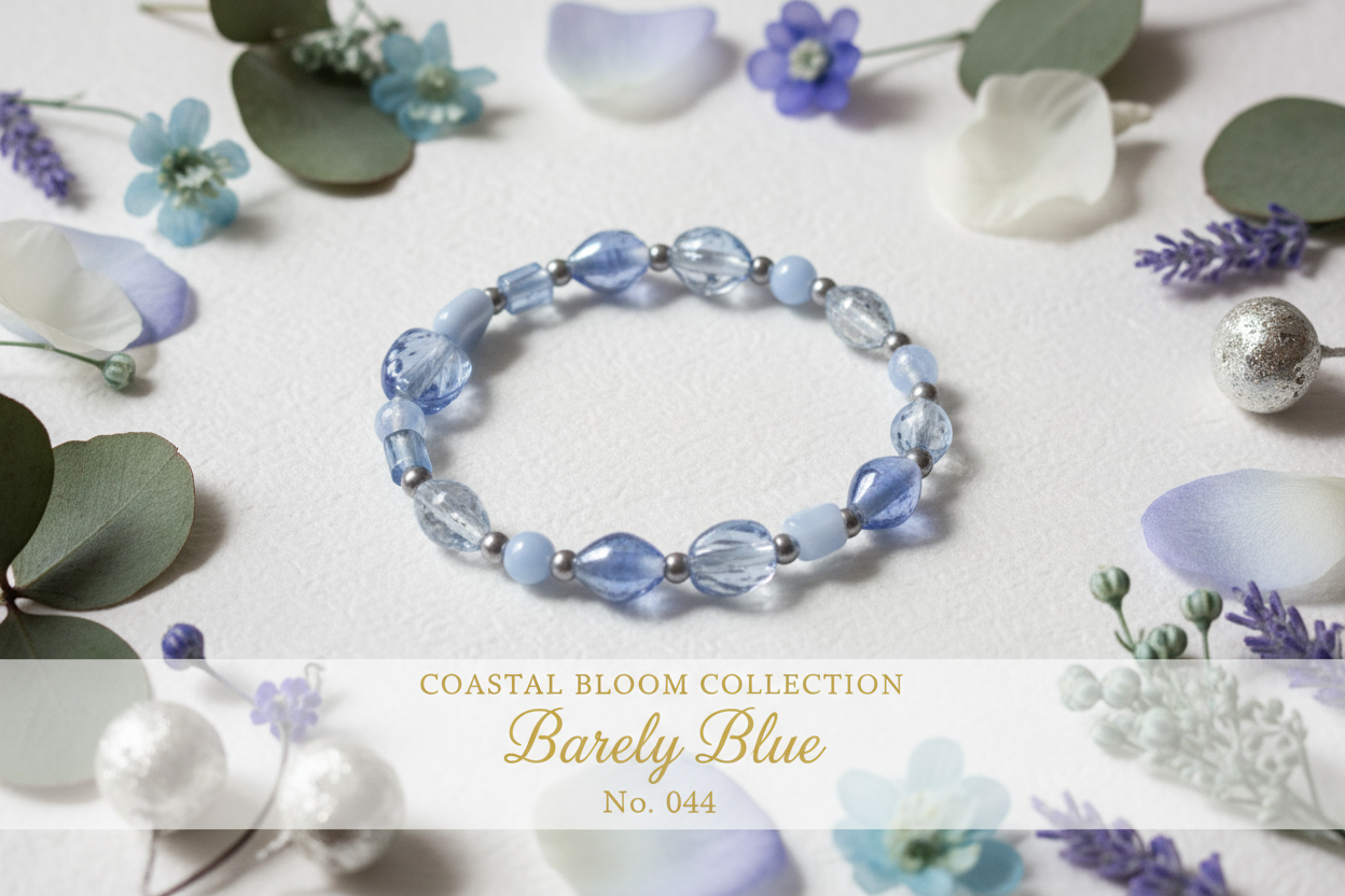 Barely Blue beaded stretch bracelet — Coastal Bloom Collection No. 044