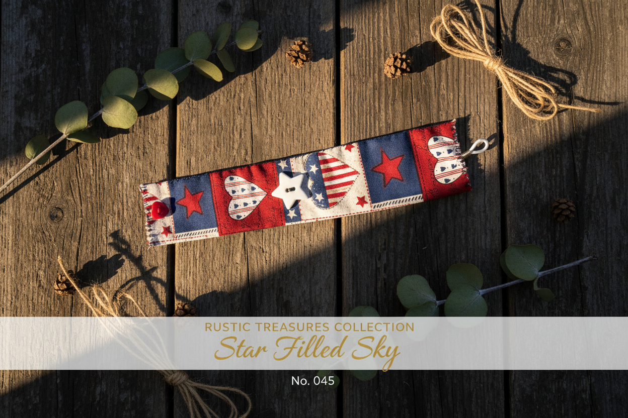 Star Filled Sky fabric wrist cuff - Rustic Treasures Collection No. 045