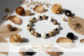 Cat's Desert beaded stretch bracelet with carved scarab beads — Coastal Bloom Collection No. 046