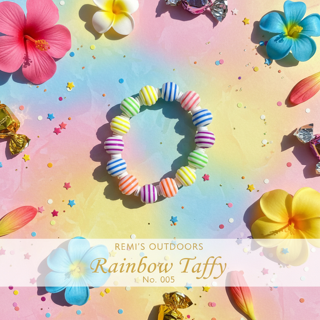 White round beads with colorful rainbow stripes stretch bracelet