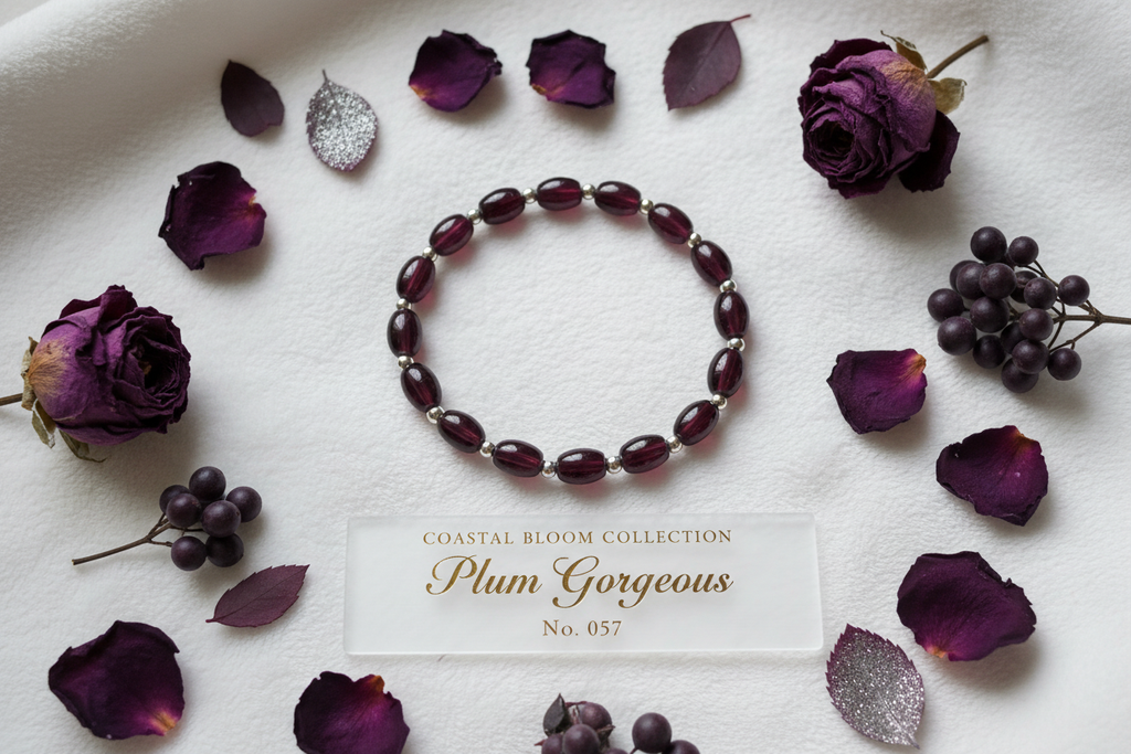 Plum Gorgeous beaded stretch bracelet — Coastal Bloom Collection No. 057