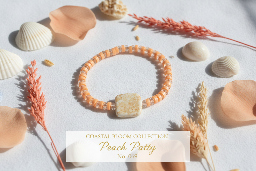 Peach Patty heishi beaded stretch bracelet — Coastal Bloom Collection No. 069