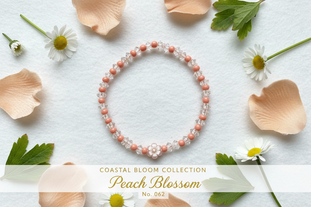 Peach Blossom beaded stretch bracelet — Coastal Bloom Collection No. 062