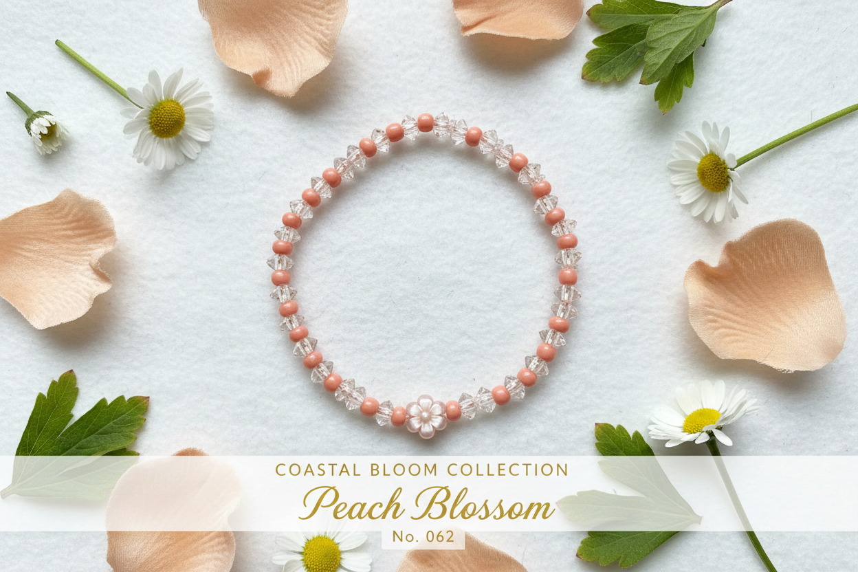 Peach Blossom beaded stretch bracelet — Coastal Bloom Collection No. 062